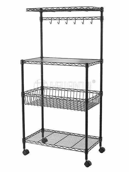 家用廚房微波爐烤箱落地置物架_可移動(dòng)烘焙調(diào)味罐食品物品收納架（2）