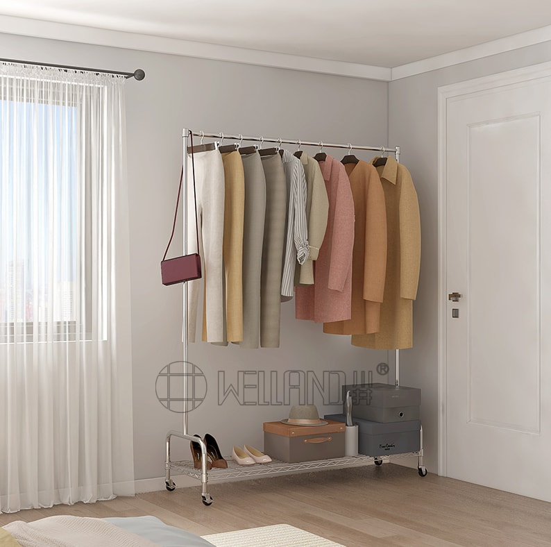 單桿伸縮衣架(帶層板) 小空間儲物解決方案 (3)