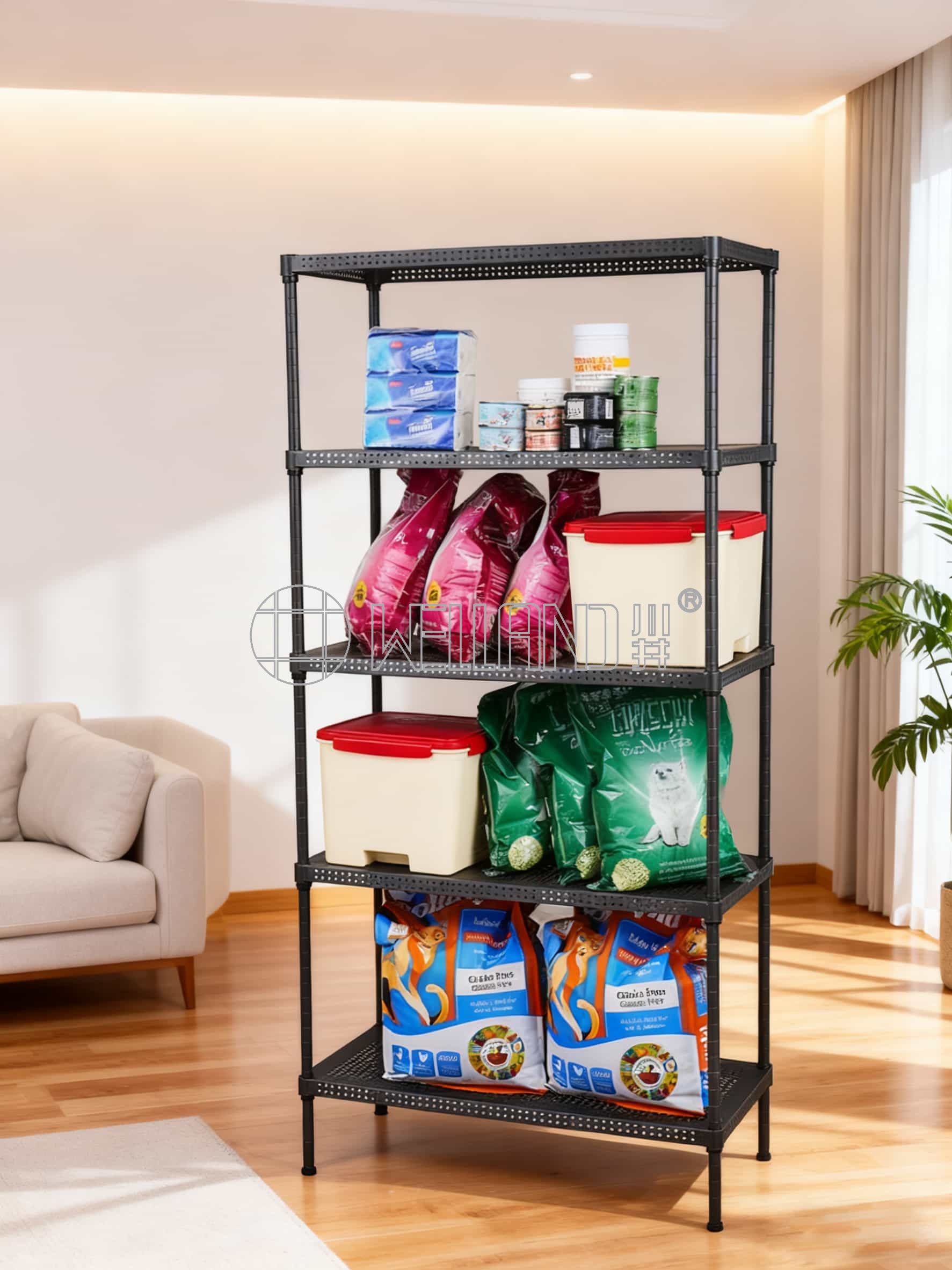 五層烤漆黑蜂窩板式置物架 五層烤漆黑蜂窩板式置物架