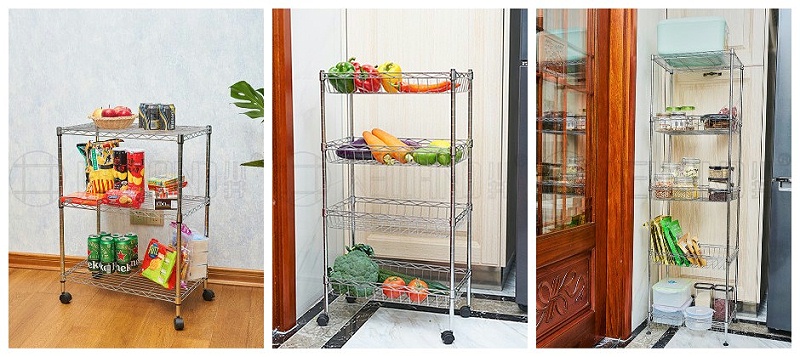 水果蔬菜零食太多沒處放，用多層落地式金屬線網(wǎng)網(wǎng)籃置物架吧-川井